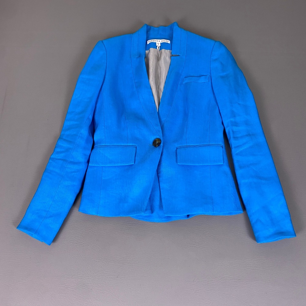 Veronica Beard Linen Blazer Jacket Women's Size 00 XS Bright Blue Summer‎ EUC
